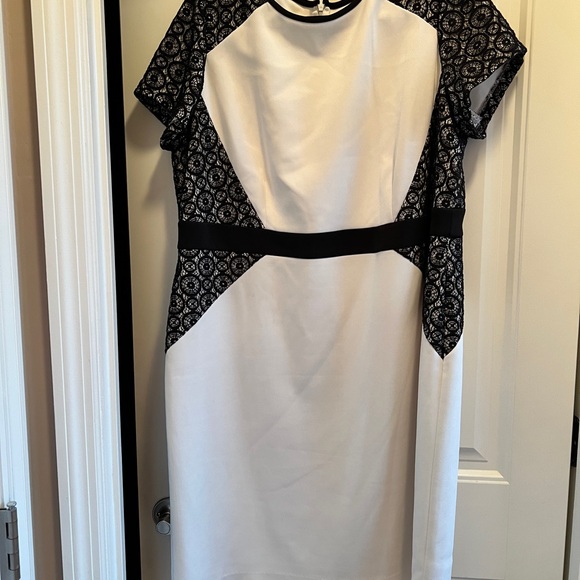 Roz & Ali Elegant Black and White Lace Midi Dress Sz 18w - Picture 2 of 8